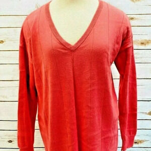VINCE CAMUTO Women Long Sleeve Pull-Over V-Neck Coral Knit Sweater Size Medium